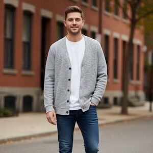 1901 Cardigan Sweater Mens‎ Size L Gray Button Front Long Sleeve Knitwear V-Neck